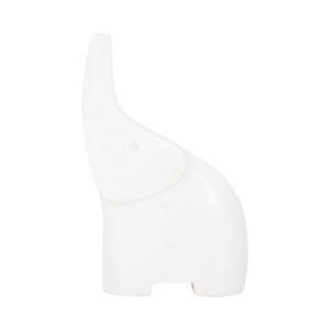 Statuetta di elefante con il tronco in alto, scultura in marmo bianco per decorare casa e ufficio - Product Image 1