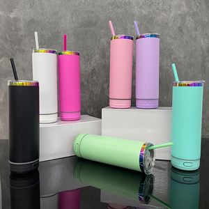 Custom logo Powder Coated <b>Music</b> Rainbow Underneath Macaron 20oz Smart Speaker Tumbler for Uv Dtf Wraps - Product Image 3