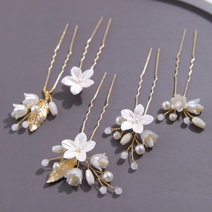Épingles à cheveux florales faites à la main pour mariée, en argile polymère, en forme de U, <span class=keywords><strong>avec</strong></span> fausses perles, style vintage bohème, accessoires de mariage pour la mariée - Product Image 3