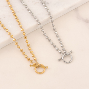สร้อยคอจี้<span class=keywords><strong>ลูก</strong></span>ปัดทอง 18K ดีไซน์เก๋ ทันสมัย พร้อมตัวล็อกแบบ OT  วัสดุสแตนเลสสตีลสีทอง/สีเงิน  เครื่องประดับผู้หญิงสไตล์มินิมอล - Product Image 1