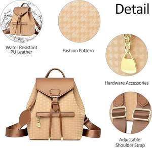 Sac à dos de ville élégant et imperméable en PU et nylon géométrique pour femme, sac à bandoulière multifonctionnel, sac à main, idéal pour les voyages, le travail et l'école - Product Image 3