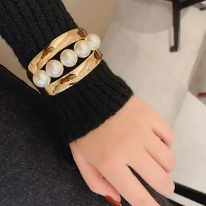 hot selling personalised wide pearl bangle new fashion jewelry manchette bangle