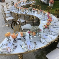 Table de banquet de mariage en forme de S, style moderne, pour hôtel, avec pieds dorés, structure en acier inoxydable, plateau en MDF, durable pour l'extérieur