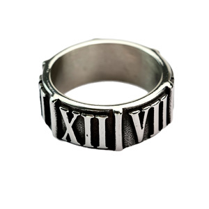 Anillo yunnique Vintage de acero inoxidable para hombre, patrón en relieve de números romanos, joyería geométrica Retro, regalo - Product Image 5