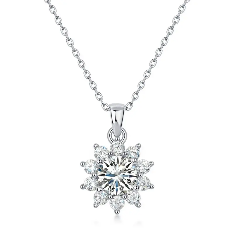 Colgante de plata de ley 925 con diamantes de copo de nieve, joyería delicada, collar con diamantes de moissanita ostentosos de oro blanco de alta calidad