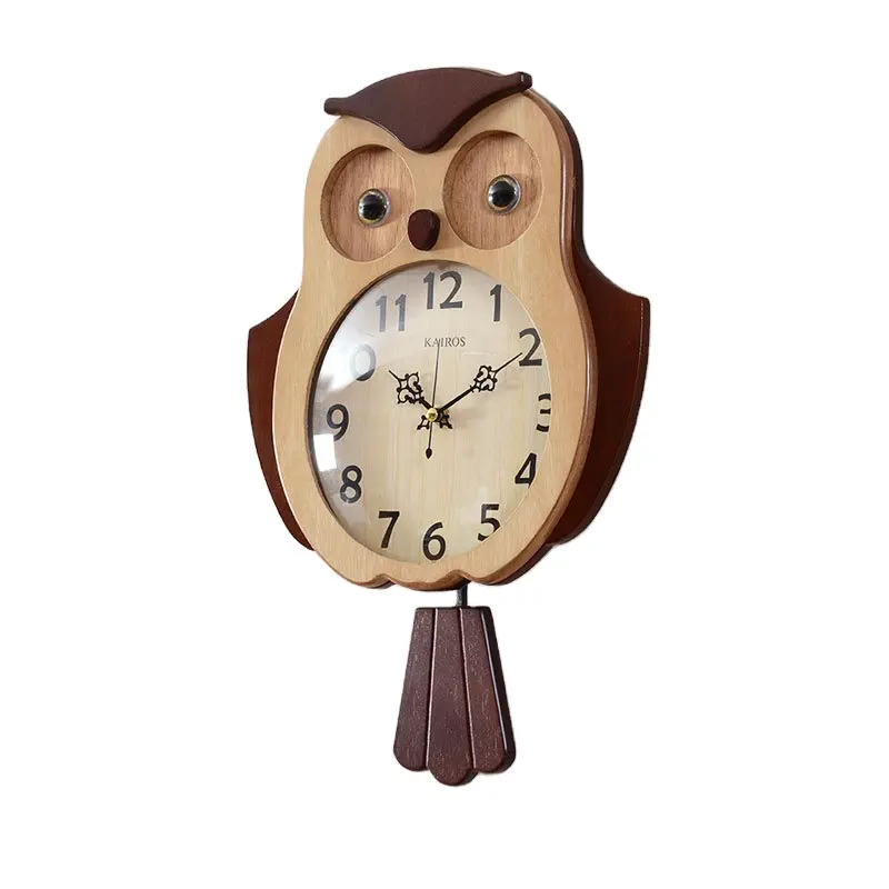 New cute cartoon student children's bedroom mute owl wall clock creative home living room clock direct sales