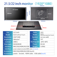 Écran tactile capacitif à cadre ouvert de 21,5 pouces 1920*1080, écran LCD industriel, montage VESA avec ports HD VGA BNC AV USB