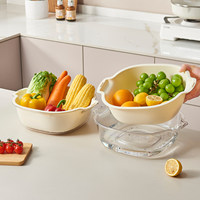 Dubbellaagse, voedselveilige plastic wasmand voor groenten & fruit met afwatering, handmatig keukenhulpmiddel