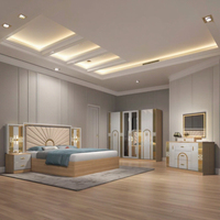 DAVINI Ensemble de meubles de chambre à coucher de luxe avec coiffeuse et armoire de rangement, finition laquée beige brillante et tête de lit éclairée