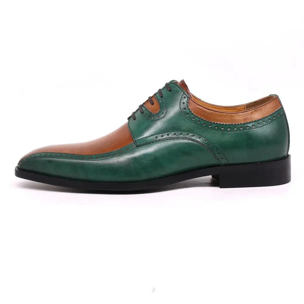 Italian big size 39-46 Oxford lace-up green mixed brown color men's formal leather shoes for business dress