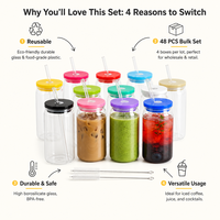 Verre à bière en borosilicate de 16 oz avec couvercle et paille, 12 couleurs, prêt à être expédié, pour café glacé, jus, soda, lait