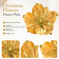 Fleur de Noël en velours doré, Poinsettia de 9,8 pouces pour sapin de Noël, couronne, guirlande, vente en gros