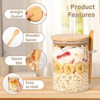 Stoples Penyimpanan Makanan Overnight Oats 7oz 220ml, Stoples Bumbu Kopi, Wadah Kaca dengan Tutup dan Sendok