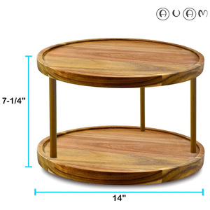 Xuyuan Double Layer Round Wooden Serving Tray Solid Wood Multifunctional For Home Parties Tea Display - Product Image 3