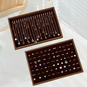 Nuevo Set de Joyería de Moda para Mujer, Bandeja de Almacenamiento de Joyería de Cuero, Bandeja de Madera Hecha a Mano con Divisores - Product Image 4