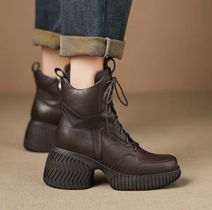 Chaussures à talons hauts pour femmes, bout pointu, en cuir véritable souple, talon bloc, fermeture à enfiler, semelle extérieure en caoutchouc, nouvelle collection automne-printemps - Product Image 3