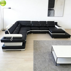 Canapé modulaire en cuir contemporain en forme de U, inclinable et capitonné, pour <span class=keywords><strong>salon</strong></span>/hôtel/bureau/appartement - Product Image 1
