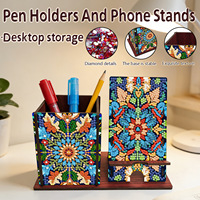 Kit de peinture au diamant 5D DIY LS Creative Mandala Design, porte-stylo en bois avec support pour téléphone