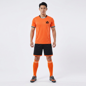 Custom Printed Front <b>Orange</b> Men's V-neck Soccer Jersey Set Elastic Waist Short Sleeve Quick Dry Polyester Black Shorts <b>Socks</b> - Product Image 1