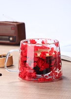 280ml Dubbelwandige Borosilicaat Glazen Koffiemok Echte Gedroogde Bloemen Hittebestendig Vaatwasser- en Magnetronbestendig Modern Design voor