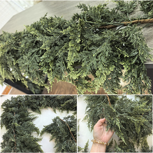 フェイク暗号化されたヒノキの葉の緑飾り9フィートソフトタッチガーランド吊り下げ大型つるクリスマスシダーリース天井用 - Product Image 2