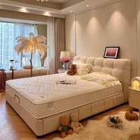 Lit de rangement moderne et luxueux en cuir de couleur crème avec taille Queen et garantie de 3 ans