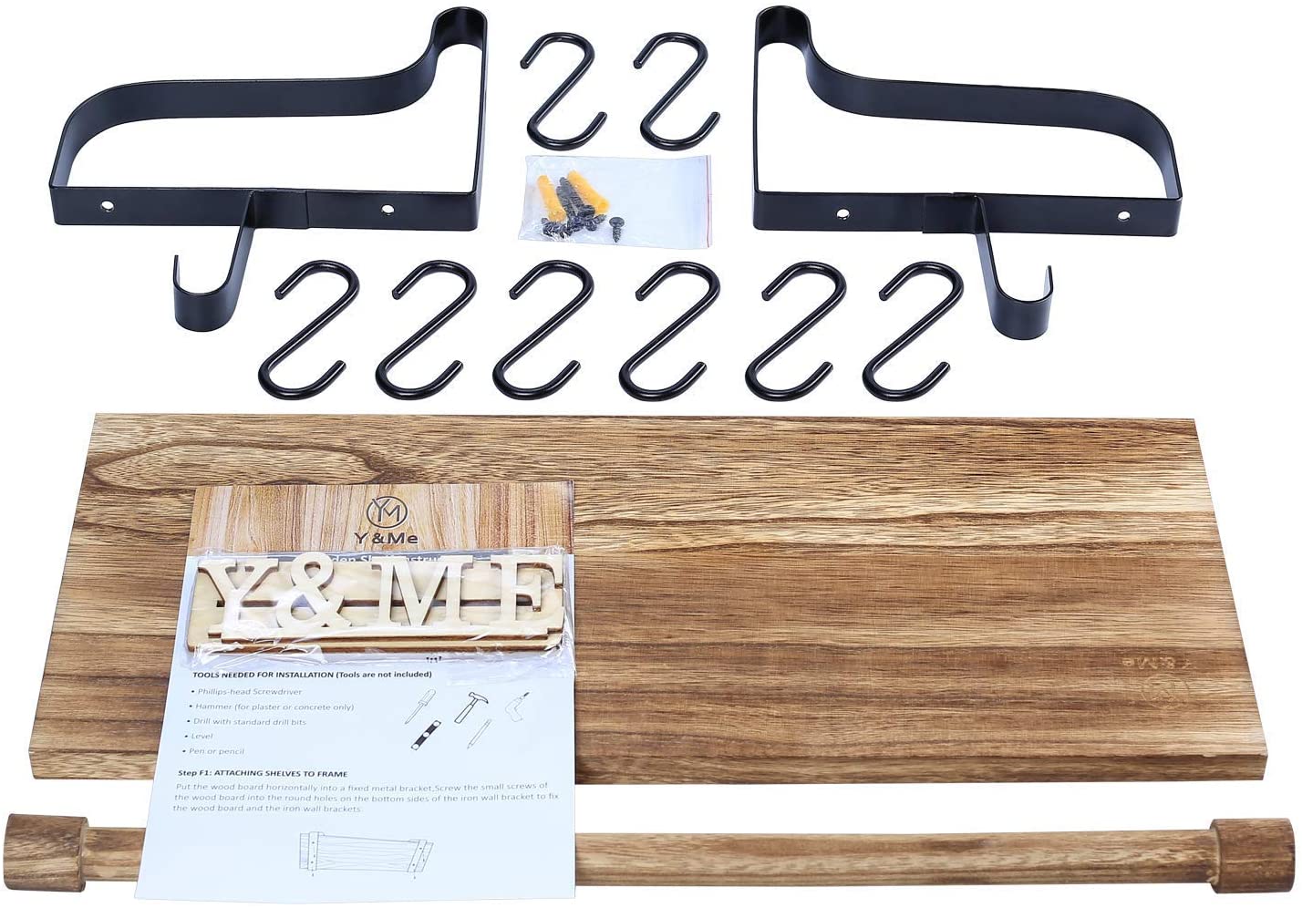 Dahey Set Di 2 Mensole Galleggianti Con Portabicchieri E Ganci – Rustico In Legno E Metallo, 43x16x9 Cm – Organizer Da Cucina E Bar