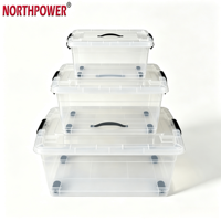 Conteneur en plastique transparent de grande capacité multi-tailles avec roues et poignée, boîte de rangement de qualité professionnelle, couleur personnalisable, 65L