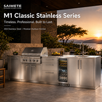 Station de préparation extérieure modulaire noire moderne avec évier intégré et refroidisseur de boissons pour cuisine extérieure de jardin