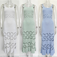 Robe midi en maille ajourée sans manches, coupe trapèze, couleur unie, pour femme, nouvelle collection été, haute qualité, style bureau, KD2477