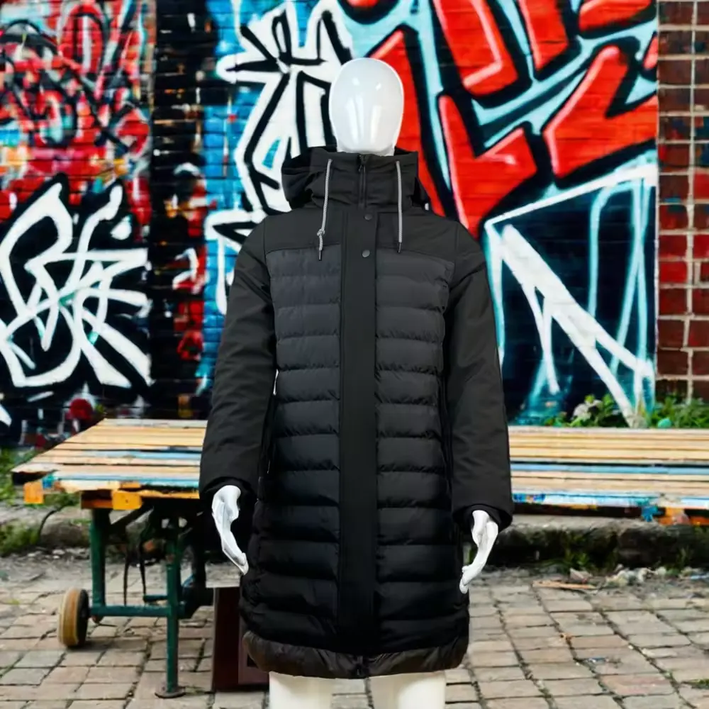 Özel siyah rüzgar geçirmez ceket uzun kapitone ceket erkekler erkek giyim üreticileri özel yapım ceket kış adam