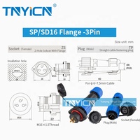 Montage sur panneau en plastique fileté SP SD16 bride M16 mâle femelle prise d'alimentation circulaire 3 broches IP68 connecteur étanche