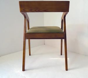 Fauteuil en bois de sheesham massif avec coussin en cuir PU, chaise haute moderne pour cuisine, salon, bureau, café, finition naturelle - Product Image 5