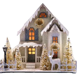 2021 New Product Christmas Santa's Village Lighted House Holiday Decor Christmas Model House With Light Table Top Decoration