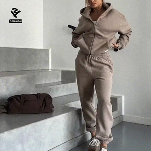 F5782 Tùy Chỉnh Hai Mảnh Thiết Lập Phụ Nữ Quần Áo Mồ Hôi Đặt Sweatsuit Phù Hợp Với Trang Phục Zip up Hoodie Chạy Bộ Thiết Lập Athleisure Loungewear - Product Image 4