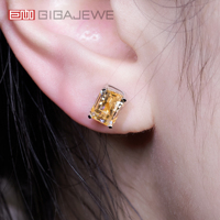 GIGAJEWE Boucles d'oreilles en or blanc 9K/14K/18K 6*8mm 2.5CT Pixel Cut Champagne Color Push Back Moissanite Earrings ,Pixel Stud Earrings