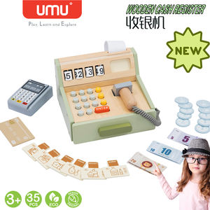 Simulación de madera para educación temprana para niños, juego de simulación, calculadora de efectivo, juguetes de supermercado, cajas registradoras de juguete de madera para niños - Product Image 5
