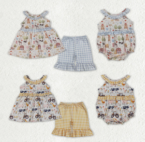 Sibling Baby Girls Sleeveless Pigs Cows Tunic Ruffle Short Farm <b>Clothes</b> Set Rompers - Product Image 2