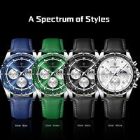 POEDAGAR 879 Montre Homme Bracelet Cuir Quartz Chronographe Affichage 24 Heures Cadran à Trois Yeux Aiguilles Lumineuses Montres pour Homme