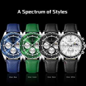 POEDAGAR 879 Montre Homme Bracelet en <span class=keywords><strong>Cuir</strong></span> Quartz Chronographe Affichage 24 Heures Trois Yeux Design Cadran Aiguilles Lumineuses Montres Homme - Product Image 4