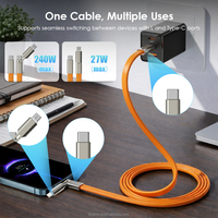 Cable USB C a Lightning 2 en 1 de 240W con Carga Súper Rápida, Soporte Plegable para Teléfono y Cable de Silicona para iPhone, MacBook y Samsung, 1.2M