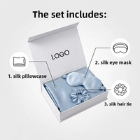 Ensemble cadeau de sommeil personnalisé en soie de mûrier 100% - Kit 3 pièces de luxe comprenant une taie d'oreiller en soie, un masque pour les yeux et un chouchou pour les soins de beauté