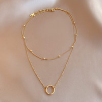 Nouveau collier pendentif rond à deux couches plaqué or, chaîne de perles en acier inoxydable étanche, collier géométrique à cercles