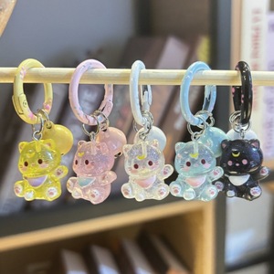 Cute Kawaii Glitter <b>Cat</b> Resin Keychain Lucky Kitty Bag Charm Pendant with Bell for Bags Keys <b>Backpacks</b> Decoration - Product Image 4