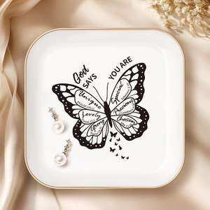 Bandeja <span class=keywords><strong>de</strong></span> Cerámica Personalizada para Anillos, con Texto o Logotipo, Bandeja Decorativa para Joyas, Plato Pequeño Cuadrado para Guardar Aretes - Product Image 5