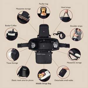 Organizador <span class=keywords><strong>Doble</strong></span> Extra Grande para Cochecito Max |   Resistente al Agua |   Bolsa para Chupetes y Mordedores de Grado Alimenticio |   Portavasos Aislado para 2 Bebidas | - Product Image 2