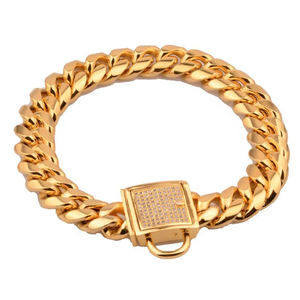 Venta al por mayor, productos para tienda de mascotas, Gargantilla chapada en oro de acero inoxidable de lujo, collar de cadena para perro de 14MM - Product Image 3