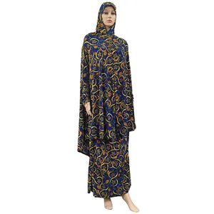 Diseño caliente Estampado floral Alta calidad Seda de hielo Ropa de mujer Conjunto de dos piezas Vestido largo túnica abaya Dubai Oriente Medio Musulmán