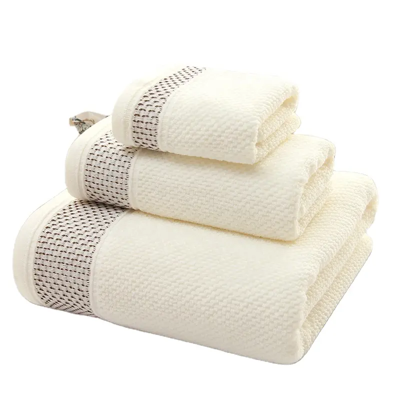 Toalla de baño de Hotel directa de fábrica, conjunto de tres piezas, toallas de mano blancas, toallas de boda de 100% algodón