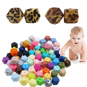 Venta al por mayor 2026: Mordedores de madera sin BPA para bebés, clips para chupetes, cuentas de silicona hexagonales geométricas de 11 mm, 13 mm y 17 mm para la dentición. - Product Image 2